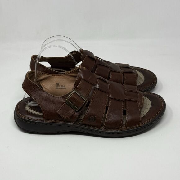 Born Fisherman Sandals Mens 12 Brown Leather Open Toe Comfort Shoes HandCrafted main image 5
